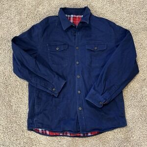 Lands End Men's Blue Red Plaid Work Jacket Shirt Button Down Cotton Size See Pic